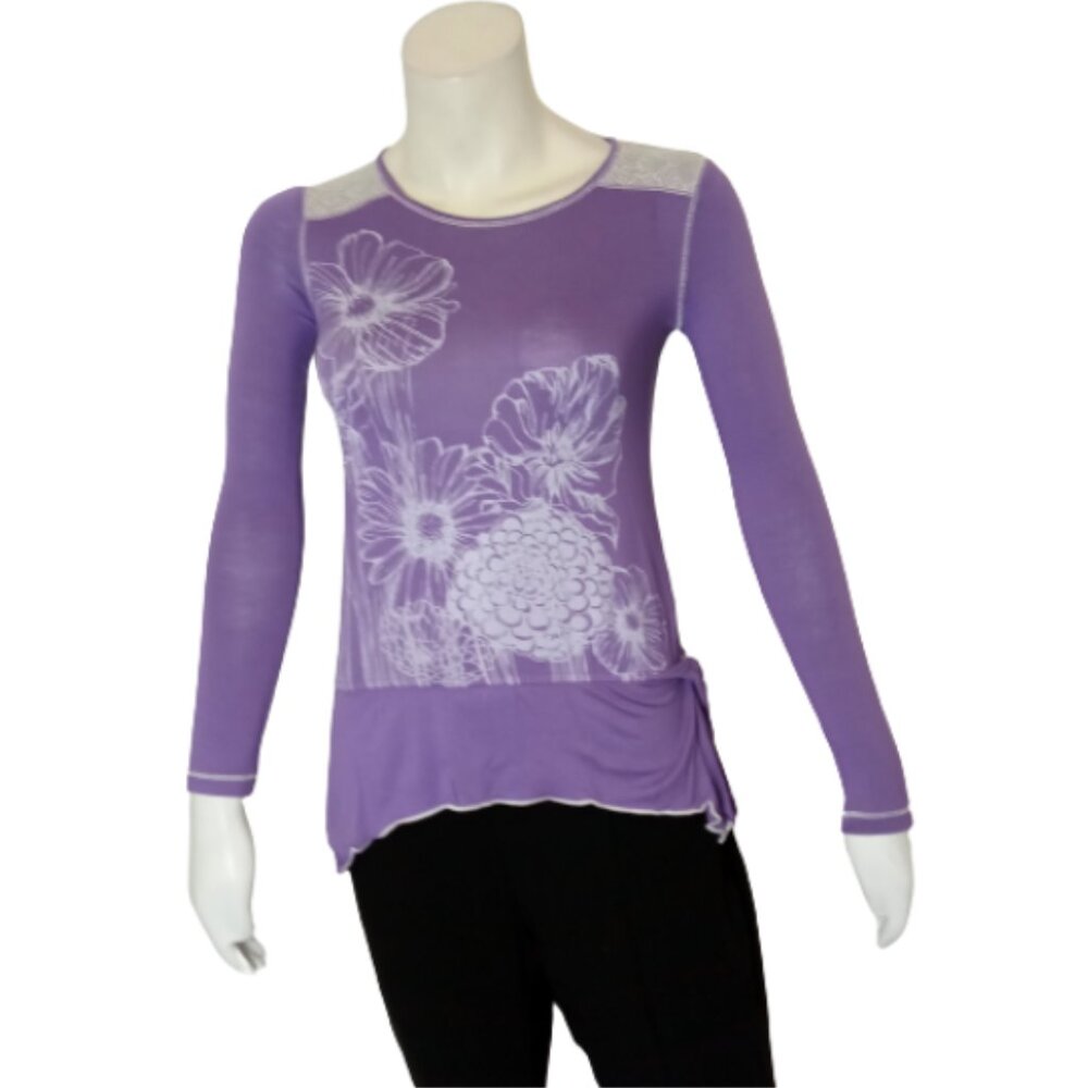 Women Purple/White Long Sleeve Top with Flowers
